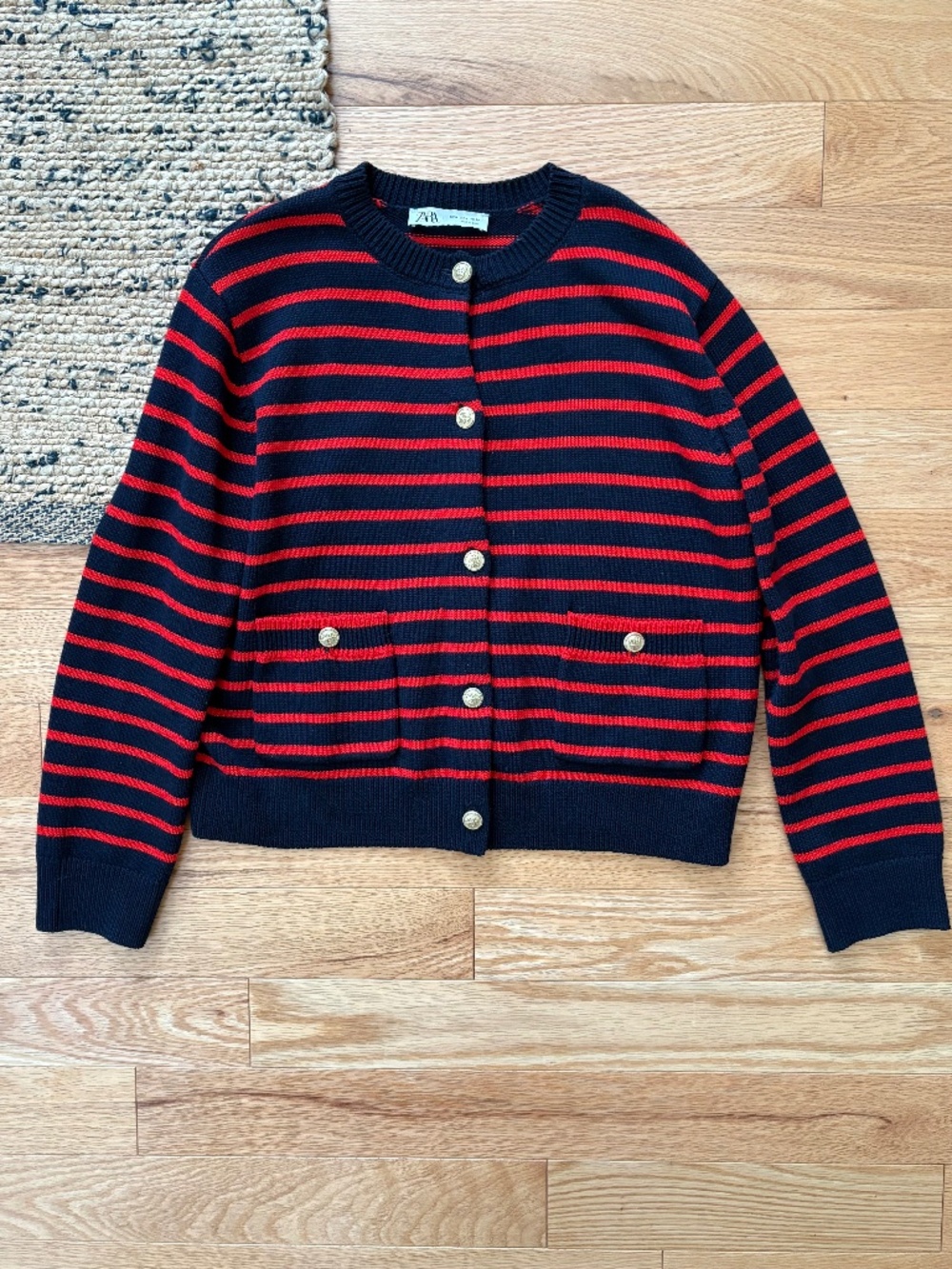 Zara striped gold button wool blend cardigan